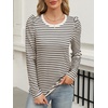 image:imageANRABESS Womens Puff Long Sleeve Shirts Crewneck Fall Tops Basic Dressy Casual Blouses 2026 Trendy OutfitsStripe Almond