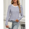 image:imageANRABESS Womens Puff Long Sleeve Shirts Crewneck Fall Tops Basic Dressy Casual Blouses 2026 Trendy OutfitsStripe Navy Blue