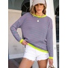 image:imageANRABESS Womens Striped Sweaters Long Sleeve Top Crewneck Color Block Casual Loose Knitted Pullover Shirts 2026 Fall OutfitsPink Green