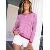 image:imageANRABESS Womens Striped Sweaters Long Sleeve Top Crewneck Color Block Casual Loose Knitted Pullover Shirts 2026 Fall OutfitsRed White Pink