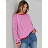 image:imageANRABESS Womens Striped Sweaters Long Sleeve Top Crewneck Color Block Casual Loose Knitted Pullover Shirts 2026 Fall OutfitsRed White Pink