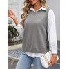image:imageANRABESS Womens Sweater Vest Summer Sleeveless Crewneck Ribbed Knit Side Button Loose Pullover Tank Tops 2026 Fall OutfitsGray