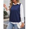 image:imageANRABESS Womens Sweater Vest Summer Sleeveless Crewneck Ribbed Knit Side Button Loose Pullover Tank Tops 2026 Fall OutfitsNavy Blue