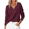 image:imageANRABESS Lightweight Sweaters for Women Long Sleeve V Neck Shirts Business Casual Work Blouses 2026 Fall Knit Pullover TopsBurgund