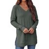 image:imageANRABESS Long Sleeve Shirts for Women Waffle Knit V Neck Loose Fit Side Slit 2026 Fall Sweater Tops for Daily Casual WearArmy Green