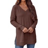 image:imageANRABESS Long Sleeve Shirts for Women Waffle Knit V Neck Loose Fit Side Slit 2026 Fall Sweater Tops for Daily Casual WearRed Brown