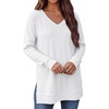 image:imageANRABESS Long Sleeve Shirts for Women Waffle Knit V Neck Loose Fit Side Slit 2026 Fall Sweater Tops for Daily Casual WearWhite