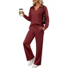 image:imageANRABESS Womens 2 Piece Outfits Lounge Sets Casual Long Sleeve Sweatshirts Polo Top Wide Leg Pants Fall Sweat Matching SetsWine Red