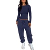 image:imageANRABESS Womens 2 Piece Sweatsuits Long Sleeve Tight Shirt Tops Joggers Fleece Sweatpants Sets 2026 Fall Sweat Lounge OutfitsNavy Blue