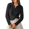 image:imageANRABESS Womens Cable Knit Sweaters Long Sleeve V Neck Sweater Tops Casual Pullover Polo Shirts Fall Fashion OutfitsBlack