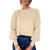 image:imageANRABESS Womens Cropped Sweaters Oversized Crewneck Long Batwing Sleeve Side Slit Ribbed Knit Pullover Tops 2026 Fall ClothesApricot