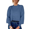 image:imageANRABESS Womens Cropped Sweaters Oversized Crewneck Long Batwing Sleeve Side Slit Ribbed Knit Pullover Tops 2026 Fall ClothesBlue