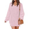 image:imageANRABESS Womens Long Sleeve V Neck Oversized Cable Knit Mini Sweater Dresses 2026 Winter Fall Trendy Pullover Tunic OutfitsPink