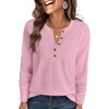 image:imageANRABESS Womens Long Sleeve Waffle Knit Shirts Dressy Casual Loose Button Up V Neck Henley Tops 2026 Fall Basic Tee BlouseLight Pink