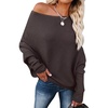 image:imageANRABESS Womens Off Shoulder Sweaters 2026 Fall Long Batwing Sleeve Loose Fit Knit Tops Casual Pullovers JumpersRed Coffee