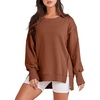 image:imageANRABESS Womens Oversized Sweatshirts Crew Neck Long Sleeve Shirts Casual Loose Slit 2026 Fall Outfits Y2K Teen Girls ClothesCaramel
