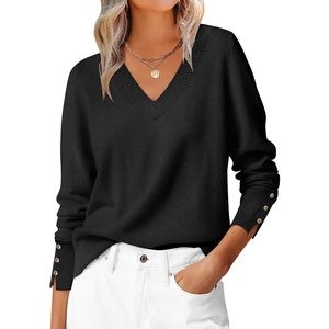 image:imageANRABESS Lightweight Sweaters for Women Long Sleeve V Neck Shirts Business Casual Work Blouses 2026 Fall Knit Pullover TopsBlack