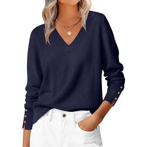image:imageANRABESS Lightweight Sweaters for Women Long Sleeve V Neck Shirts Business Casual Work Blouses 2026 Fall Knit Pullover TopsNavy Blue