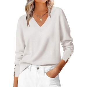 image:imageANRABESS Lightweight Sweaters for Women Long Sleeve V Neck Shirts Business Casual Work Blouses 2026 Fall Knit Pullover TopsWhite