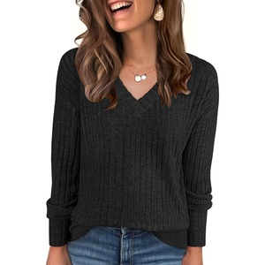 image:imageANRABESS Long Sleeve Shirts for Women V Neck Casual Fall Tops Loose Fit Lightweight Sweaters Tunic Fashion 2026 ClothesBlack