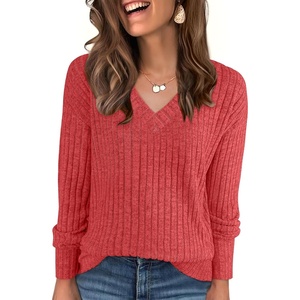 image:imageANRABESS Long Sleeve Shirts for Women V Neck Casual Fall Tops Loose Fit Lightweight Sweaters Tunic Fashion 2026 ClothesBright Red