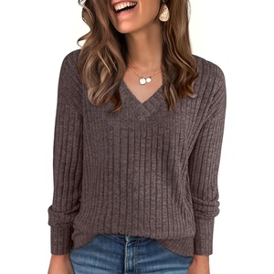 image:imageANRABESS Long Sleeve Shirts for Women V Neck Casual Fall Tops Loose Fit Lightweight Sweaters Tunic Fashion 2026 ClothesDeep Brown