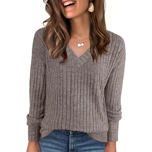 image:imageANRABESS Long Sleeve Shirts for Women V Neck Casual Fall Tops Loose Fit Lightweight Sweaters Tunic Fashion 2026 ClothesDeep Coffee