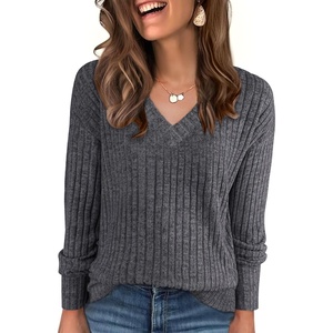 image:imageANRABESS Long Sleeve Shirts for Women V Neck Casual Fall Tops Loose Fit Lightweight Sweaters Tunic Fashion 2026 ClothesDeep Grey