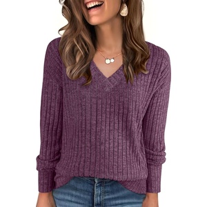 image:imageANRABESS Long Sleeve Shirts for Women V Neck Casual Fall Tops Loose Fit Lightweight Sweaters Tunic Fashion 2026 ClothesDeep Purple