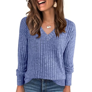 image:imageANRABESS Long Sleeve Shirts for Women V Neck Casual Fall Tops Loose Fit Lightweight Sweaters Tunic Fashion 2026 ClothesNavy Blue