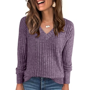 image:imageANRABESS Long Sleeve Shirts for Women V Neck Casual Fall Tops Loose Fit Lightweight Sweaters Tunic Fashion 2026 ClothesPurple