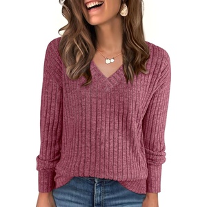 image:imageANRABESS Long Sleeve Shirts for Women V Neck Casual Fall Tops Loose Fit Lightweight Sweaters Tunic Fashion 2026 ClothesRed