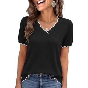 image:imageANRABESS Short Sleeve Sweater for Women V Neck Ribbed Knit Lightweight Sweaters Top 2026 Summer Business Casual Outfits0black