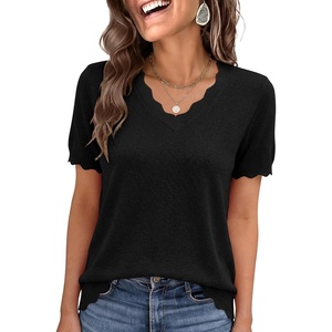 image:imageANRABESS Short Sleeve Sweater for Women V Neck Ribbed Knit Lightweight Sweaters Top 2026 Summer Business Casual OutfitsBlack