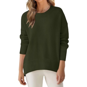 image:imageANRABESS Sweaters for Women 2026 Fall Long Sleeve Casual Loose Fit Knitted High Low Hem Basic Pullover Sweater TopsArmy Green