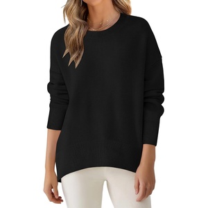 image:imageANRABESS Sweaters for Women 2026 Fall Long Sleeve Casual Loose Fit Knitted High Low Hem Basic Pullover Sweater TopsBlack