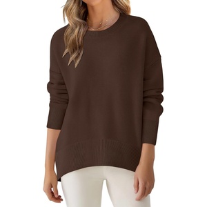 image:imageANRABESS Sweaters for Women 2026 Fall Long Sleeve Casual Loose Fit Knitted High Low Hem Basic Pullover Sweater TopsCoffee