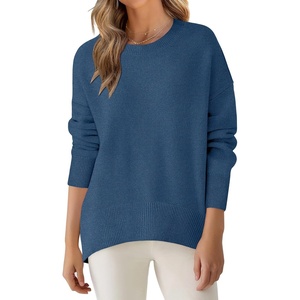 image:imageANRABESS Sweaters for Women 2026 Fall Long Sleeve Casual Loose Fit Knitted High Low Hem Basic Pullover Sweater TopsDark Blue