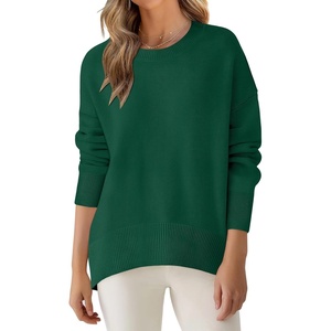 image:imageANRABESS Sweaters for Women 2026 Fall Long Sleeve Casual Loose Fit Knitted High Low Hem Basic Pullover Sweater TopsForest Green