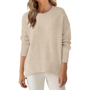 image:imageANRABESS Sweaters for Women 2026 Fall Long Sleeve Casual Loose Fit Knitted High Low Hem Basic Pullover Sweater TopsLight Beige