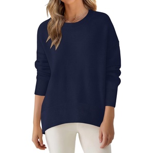 image:imageANRABESS Sweaters for Women 2026 Fall Long Sleeve Casual Loose Fit Knitted High Low Hem Basic Pullover Sweater TopsNavy Blue