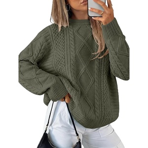 image:imageANRABESS Sweaters for Women Oversized Cable Knit Fall Long Sleeve Crewneck Casual Pullover Sweater Tops 2026 Winter OutfitsArmy Green