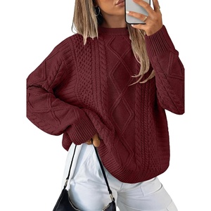 image:imageANRABESS Sweaters for Women Oversized Cable Knit Fall Long Sleeve Crewneck Casual Pullover Sweater Tops 2026 Winter OutfitsBright Burgundy
