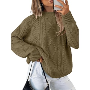 image:imageANRABESS Sweaters for Women Oversized Cable Knit Fall Long Sleeve Crewneck Casual Pullover Sweater Tops 2026 Winter OutfitsBrown Yellow
