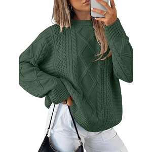 image:imageANRABESS Sweaters for Women Oversized Cable Knit Fall Long Sleeve Crewneck Casual Pullover Sweater Tops 2026 Winter OutfitsDeep Green