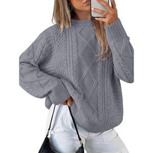 image:imageANRABESS Sweaters for Women Oversized Cable Knit Fall Long Sleeve Crewneck Casual Pullover Sweater Tops 2026 Winter OutfitsDeep Grey