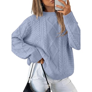 image:imageANRABESS Sweaters for Women Oversized Cable Knit Fall Long Sleeve Crewneck Casual Pullover Sweater Tops 2026 Winter OutfitsGrey Blue