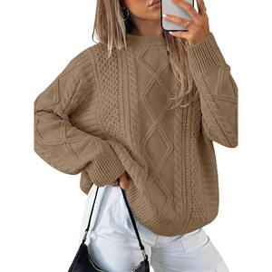 image:imageANRABESS Sweaters for Women Oversized Cable Knit Fall Long Sleeve Crewneck Casual Pullover Sweater Tops 2026 Winter OutfitsKhaki Brown