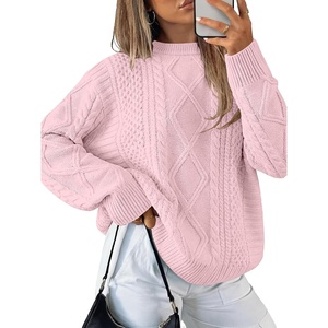 image:imageANRABESS Sweaters for Women Oversized Cable Knit Fall Long Sleeve Crewneck Casual Pullover Sweater Tops 2026 Winter OutfitsLight Pink