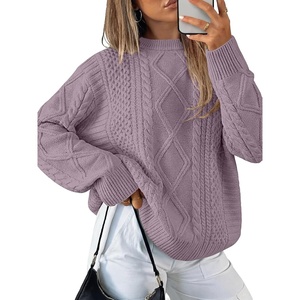 image:imageANRABESS Sweaters for Women Oversized Cable Knit Fall Long Sleeve Crewneck Casual Pullover Sweater Tops 2026 Winter OutfitsPurple